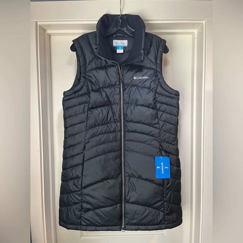 Womens Large Columbia Karis Gale Long Vest Black Puffer Full Zip Insulated New